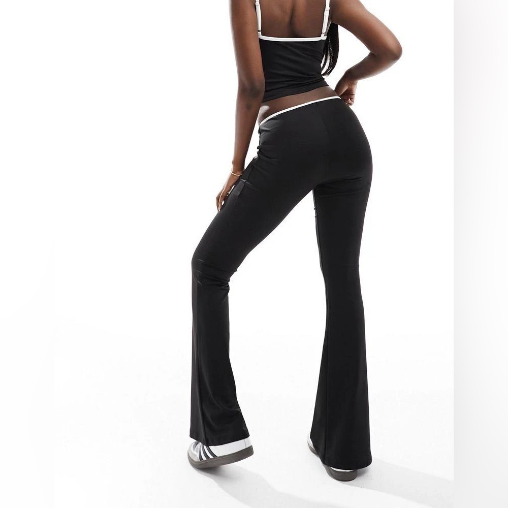 Edikted V Waist Flare Trousers in Black and White with Bow Detail, Size XS - Picture 5 of 13